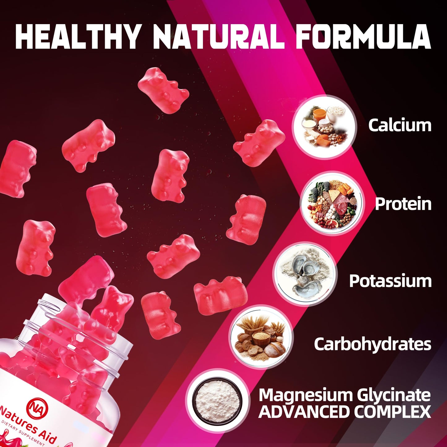 Magnesium Glycinate Gummies 1000mg – Sugar Free w/ Vitamin D, B6, CoQ10 (90 Raspberry Gummies)