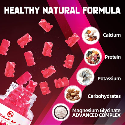 Magnesium Glycinate Gummies 1000mg – Sugar Free w/ Vitamin D, B6, CoQ10 (90 Raspberry Gummies)