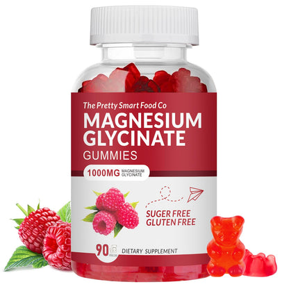Magnesium Glycinate Gummies 1000mg – 90 Count | Calm Mood & Sleep Support (Raspberry)