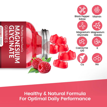 Magnesium Glycinate Gummies 1000mg – 90 Count | Calm Mood & Sleep Support (Raspberry)