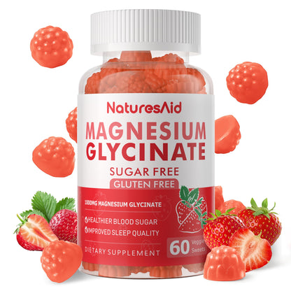 Magnesium Glycinate Gummies 1000mg – Sugar-Free Magnesium, Potassium with Vitamin D, B6, CoQ10 | 60 Strawberry Gummies