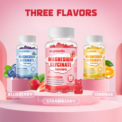 Magnesium Glycinate Gummies 1000mg - Sugar Free, 60 Strawberry Gummies