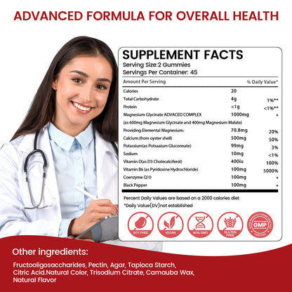 Magnesium Glycinate Gummies 1000mg – Sugar Free Sleep Support | 90 Strawberry Gummies