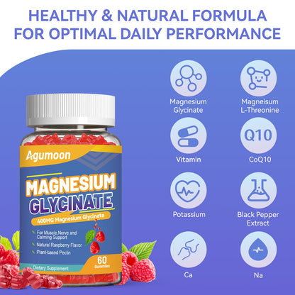Magnesium Glycinate Gummies 400mg with L-Threonine – Stress Relief & Muscle Support | Non-GMO, Gluten Free