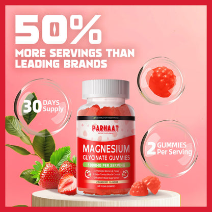 Magnesium Glycinate Gummies - Sugar Free Magnesium Potassium Supplement with Vitamin D, B6, CoQ10 for Calm Mood & Sleep Support - 120 Strawberry Chews