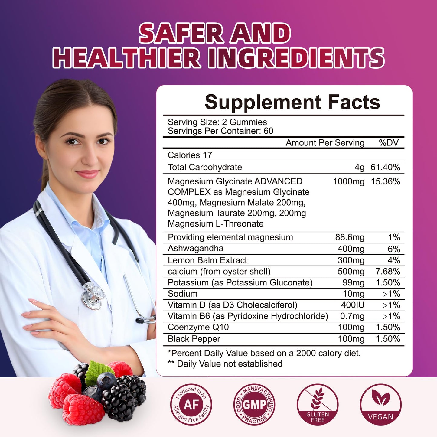 Magnesium Glycinate Gummies 120ct – 1000 mg, Sleep Support, Vegan, Sugar-Free (Raspberry-Blackberry-Blueberry)