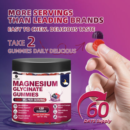 Magnesium Glycinate Gummies 120ct – 1000 mg, Sleep Support, Vegan, Sugar-Free (Raspberry-Blackberry-Blueberry)