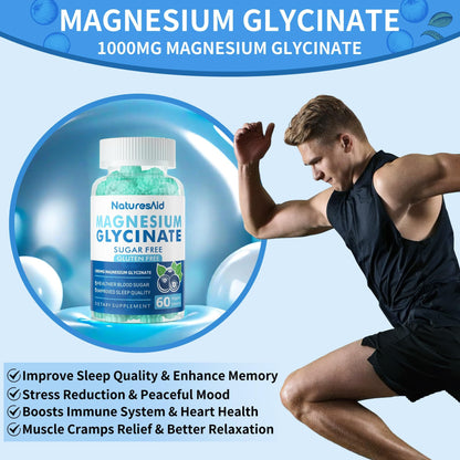 Magnesium Glycinate Gummies 1000mg – Sugar Free, Mood & Sleep Support (2-Pack)