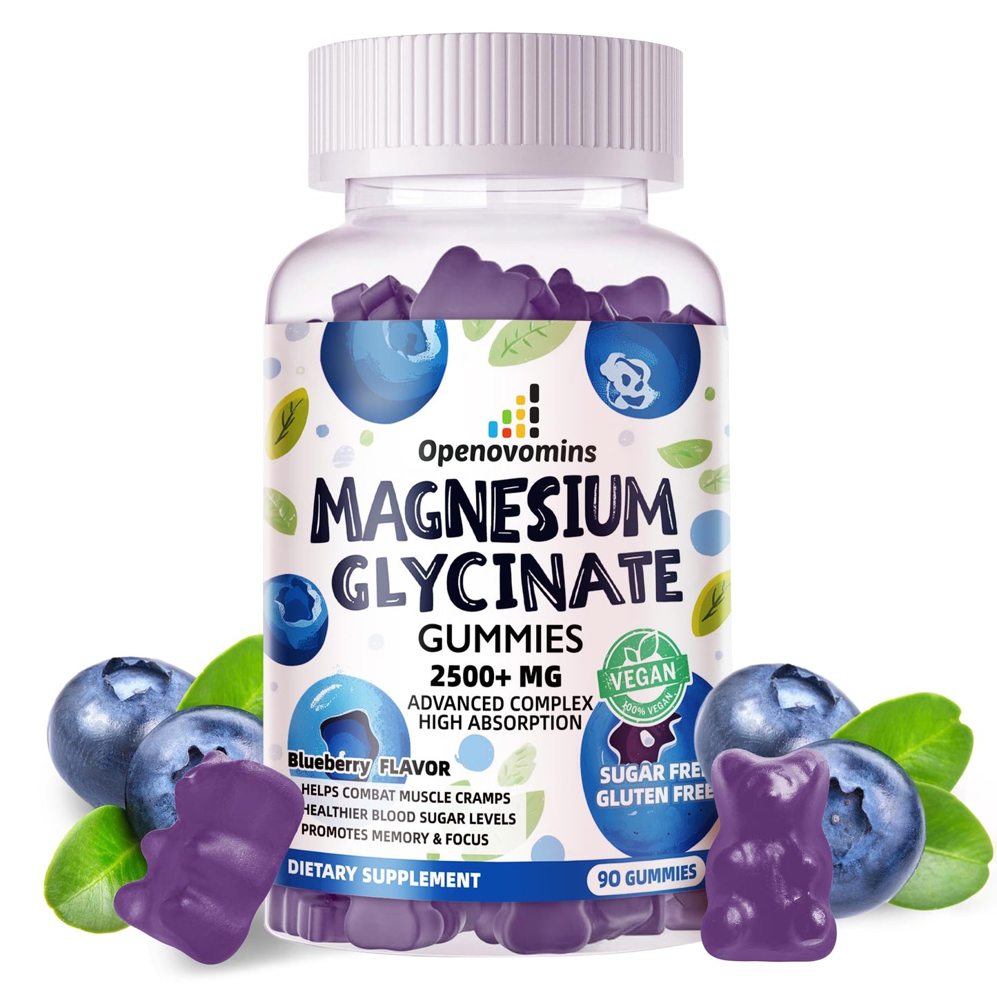 Magnesium Glycinate Gummies 2500mg - Sugar Free Calm Mood & Sleep Support (90 Blueberry)