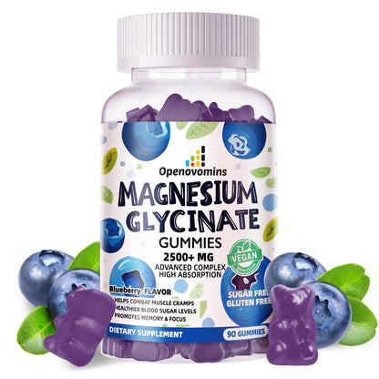 Magnesium Glycinate Gummies 2500mg - Sugar Free Calm Mood & Sleep Support (90 Blueberry)