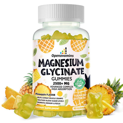 Magnesium Glycinate Gummies 2500mg – Sugar Free Calm Mood & Sleep Support (90 Pineapple Gummies)