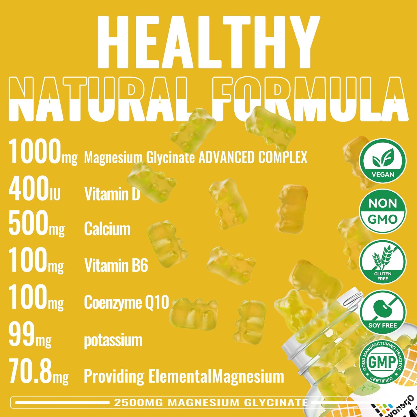 Magnesium Glycinate Gummies 2500mg – Sugar Free Calm Mood & Sleep Support (90 Pineapple Gummies)