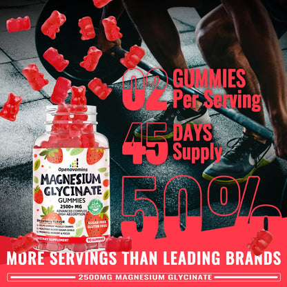 Magnesium Glycinate Gummies 2500mg - Sugar Free Magnesium Potassium Supplement with Vitamin D, B6, CoQ10 for Calm Mood & Sleep Support - 90 Strawberry Gummies
