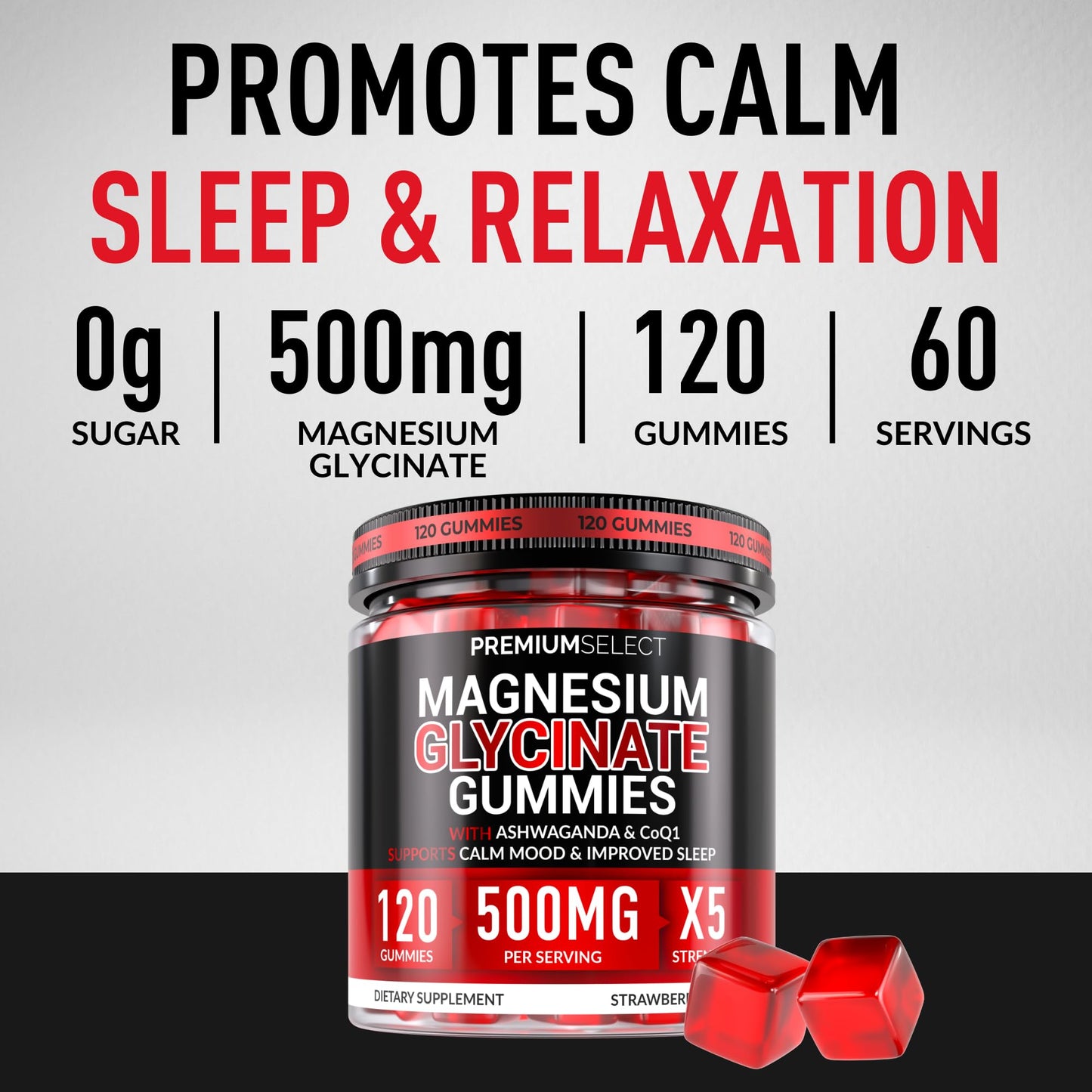 Magnesium Glycinate Gummies for Adults – 900mg Blend, Calm & Sleep Support | Sugar-Free Vegan