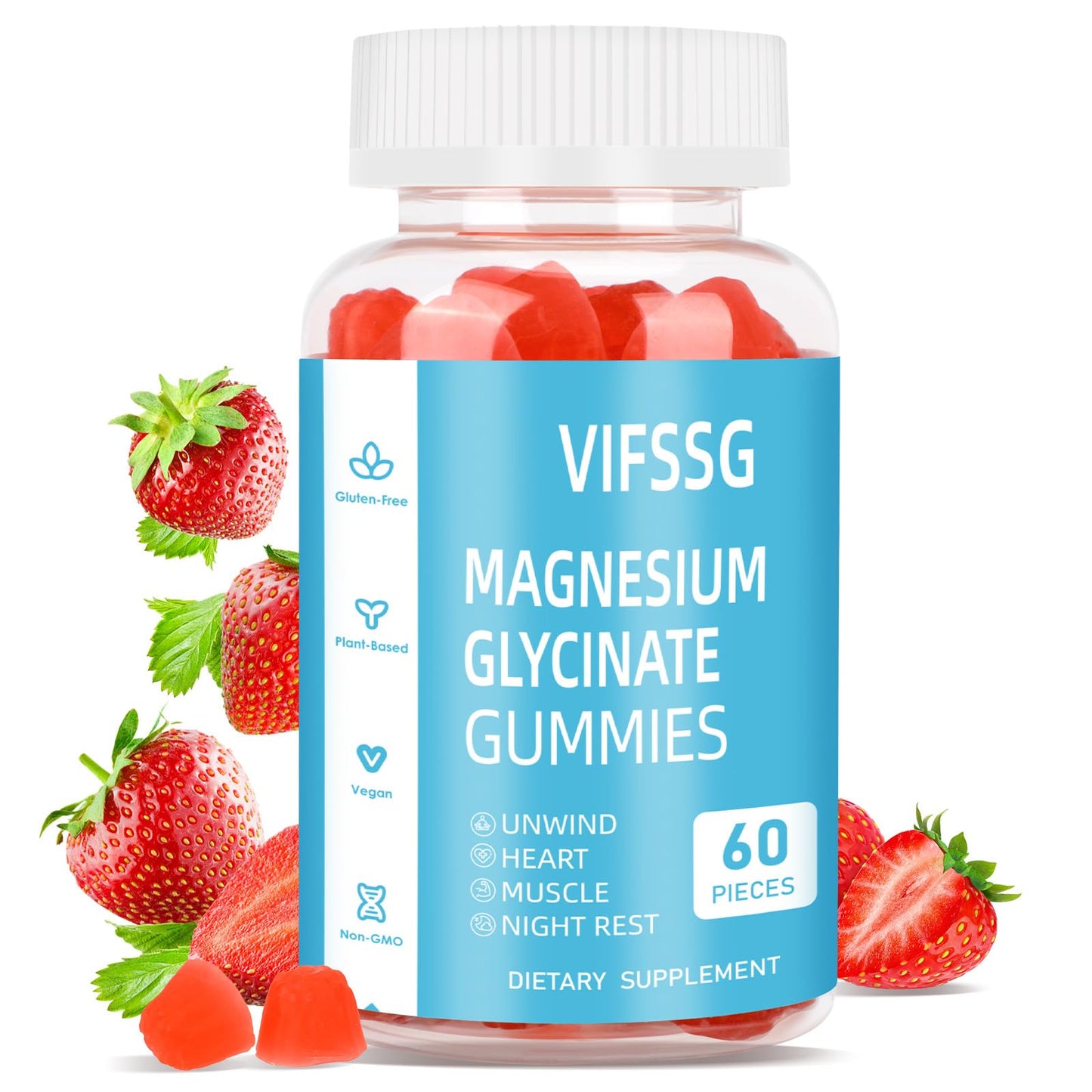 Magnesium Glycinate Gummies 400mg + 200mg L-Threonate – Sugar Free, Vegan, 60 Count