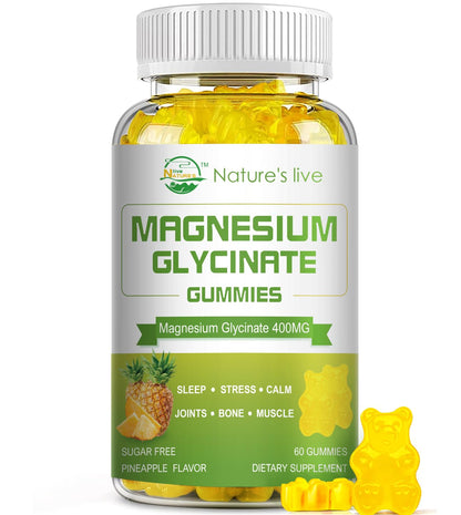 Sugar Free Magnesium Glycinate Gummies – 400mg Glycinate + 200mg L-Threonate, 60 Gummies