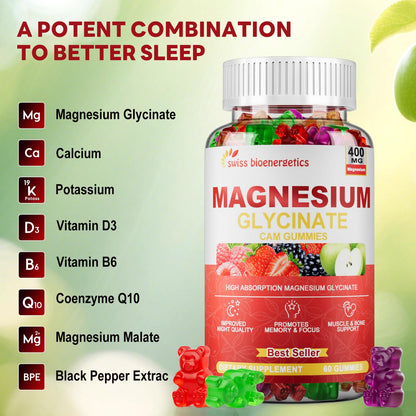 (2 Pack) Magnesium Glycinate Gummies 400mg – Sugar Free, Vegan, Non-GMO