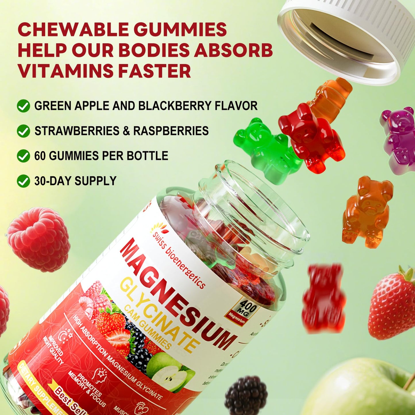 (2 Pack) Magnesium Glycinate Gummies 400mg – Sugar Free, Vegan, Non-GMO