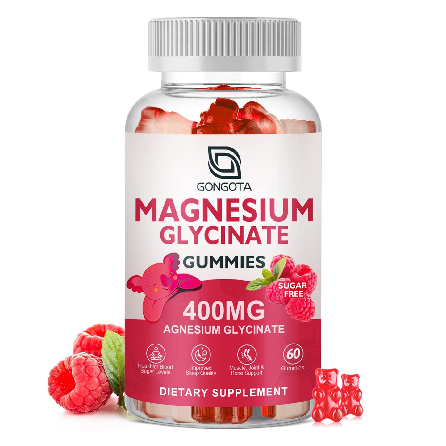 Magnesium Glycinate Gummies 400 mg with 100 mg Composite Magnesium – Sugar Free, 60 Gummies