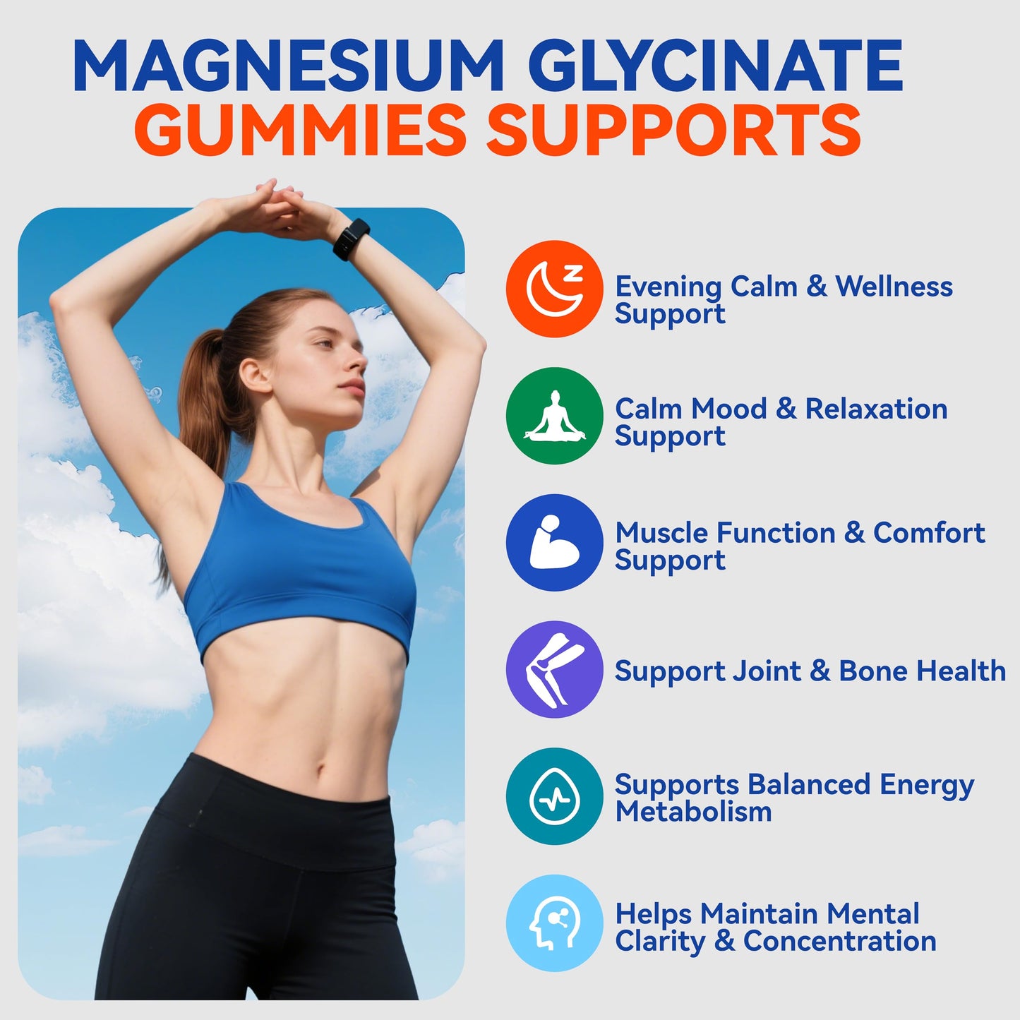Magnesium Glycinate Gummies 400mg – Sugar Free, Vegan, Blueberry | 60 Gummies