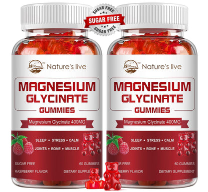 Magnesium Glycinate Gummies 400mg + L-Threonate 200mg – Potassium Magnesium Calm Mood & Sleep Gummies, 2 Pack, Raspberry