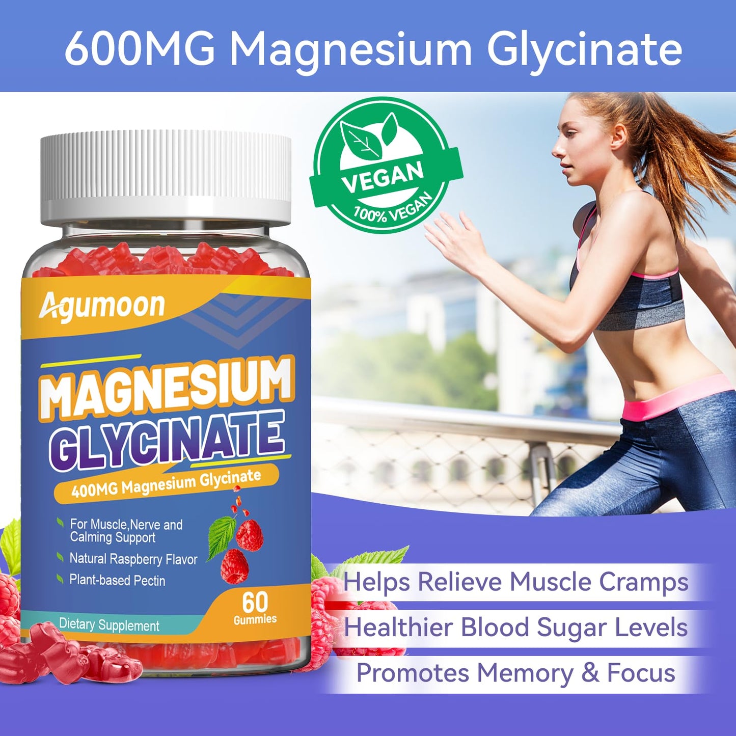 Magnesium Glycinate Gummies 400mg with L-Threonine – Stress Relief & Muscle Support | Non-GMO, Gluten Free