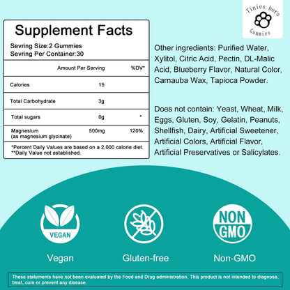 Magnesium Glycinate Gummies 500mg – Sugar Free, 60 Count | Sleep, Stress & Muscle Support (Vegan, Gluten Free)