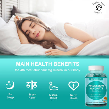 Magnesium Glycinate Gummies 500mg – Sugar Free, 60 Count | Sleep, Stress & Muscle Support (Vegan, Gluten Free)
