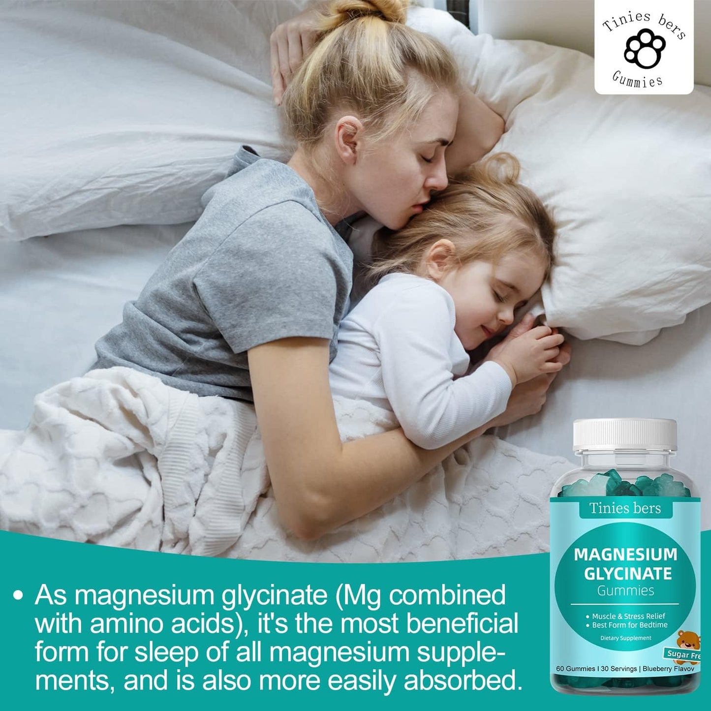 Magnesium Glycinate Gummies 500mg – Sugar Free, 60 Count | Sleep, Stress & Muscle Support (Vegan, Gluten Free)