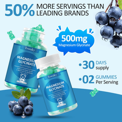 Magnesium Glycinate Gummies 500mg - Sugar-Free, Vegan, 60 Count | Sleep & Relaxation