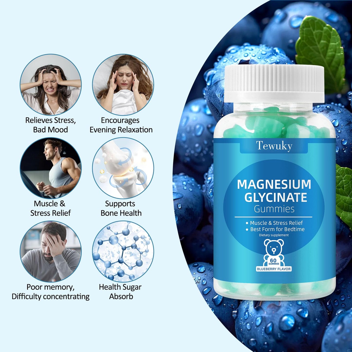 Magnesium Glycinate Gummies 500mg - Sugar-Free, Vegan, 60 Count | Sleep & Relaxation