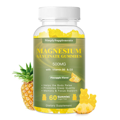 Magnesium Glycinate Gummies 500mg – Sleep, Relaxation & Mood Support | 60 Pineapple Gummies