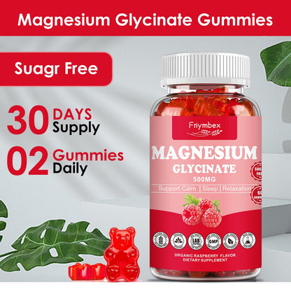 Magnesium Glycinate Gummies 500mg | Relaxation Calm Magnesium Gummies | Sugar-Free | Non-GMO | Gluten-Free | Vegan-Friendly for Adults & Kids (60 Raspberry Gummies)