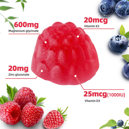 90 CT Magnesium Glycinate Gummies 600mg – Sugar Free, Zinc, D3 & K2 for Sleep & Bone Health