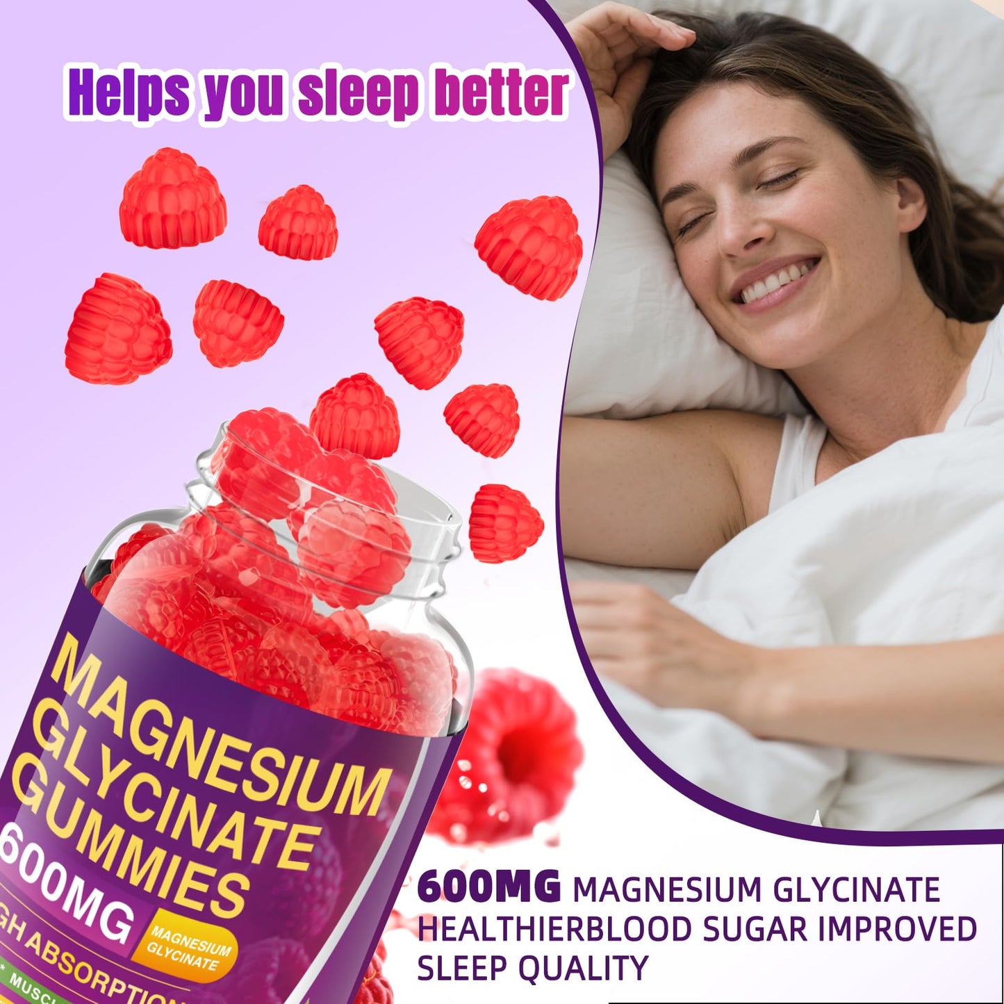Magnesium Glycinate Gummies 600mg – High Absorption for Sleep & Mood (60 Count)