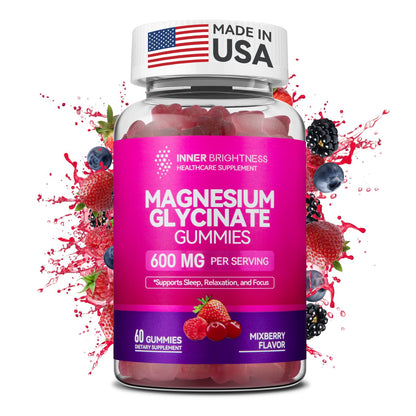 Magnesium Glycinate Gummies 600mg – Non-GMO, Gluten-Free | Sleep, Relaxation & Focus (60 Count)