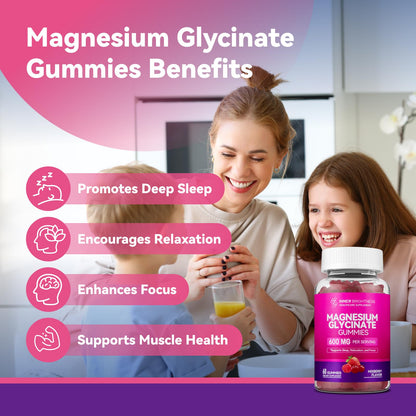 Magnesium Glycinate Gummies 600mg – Non-GMO, Gluten-Free | Sleep, Relaxation & Focus (60 Count)