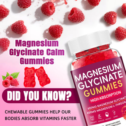 Magnesium Glycinate Gummies 600mg – High Absorption Magnesium for Women, Men & Kids, Sugar Free 60 Count
