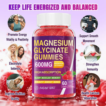 Magnesium Glycinate Gummies 600mg – High Absorption for Sleep & Mood (60 Count)