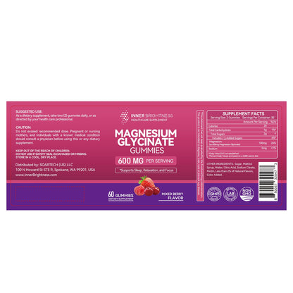 Magnesium Glycinate Gummies 600mg – Non-GMO, Gluten-Free | Sleep, Relaxation & Focus (60 Count)