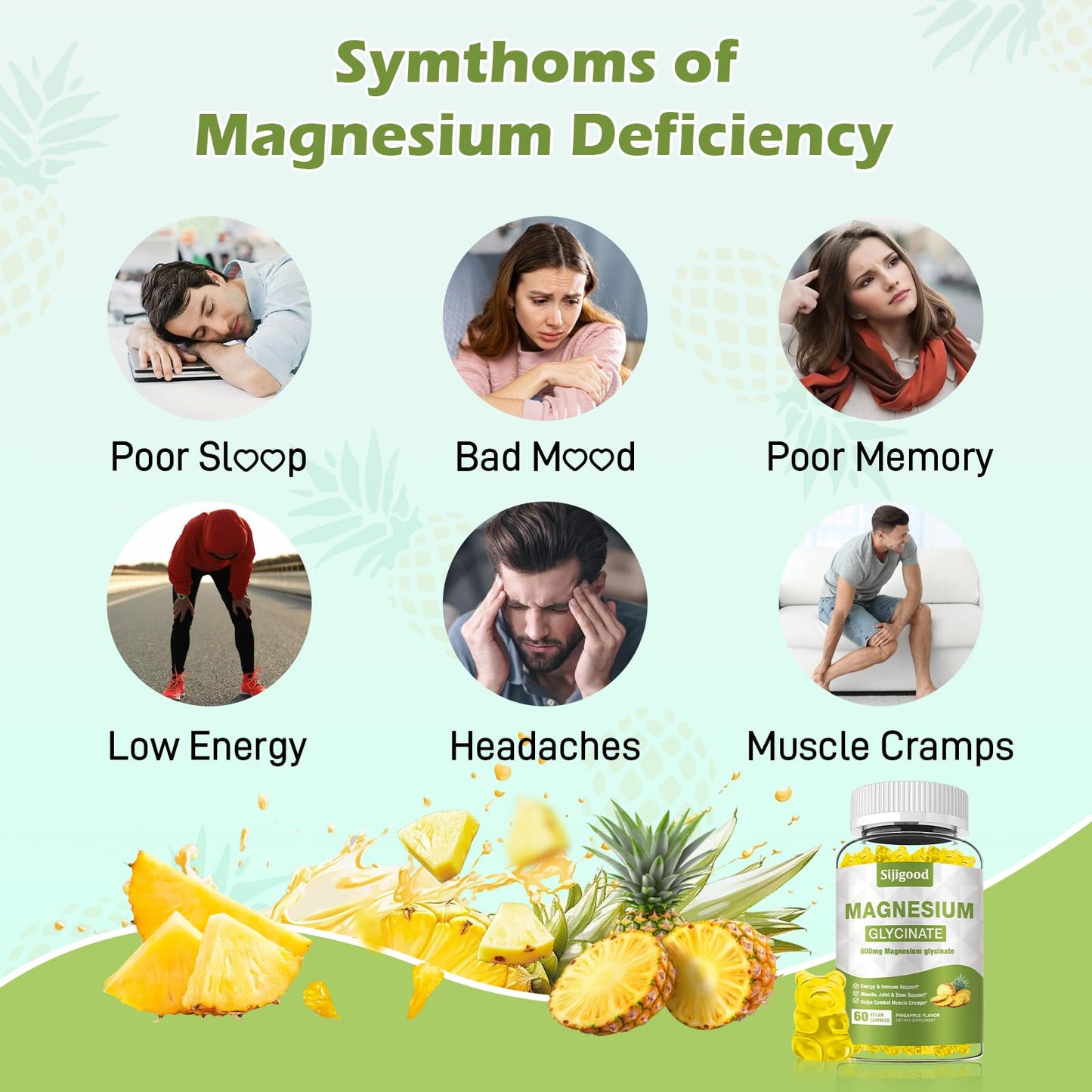 Magnesium Glycinate Gummies 600mg – Relaxation & Sleep Support (Sugar-Free, Pineapple)