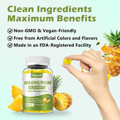 Magnesium Glycinate Gummies 600mg – Relaxation & Sleep Support (Sugar-Free, Pineapple)