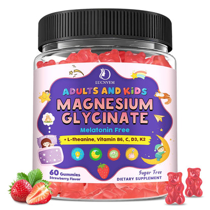 Magnesium Glycinate Gummies 60 Ct – Sleep & Calm Support for Kids 4+ & Adults, Sugar-Free Strawberry Flavor