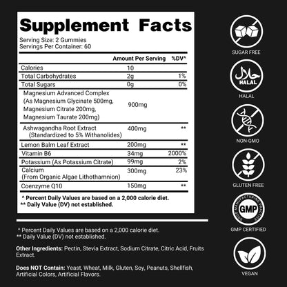 Magnesium Glycinate Gummies for Adults – 900mg Blend, Calm & Sleep Support | Sugar-Free Vegan