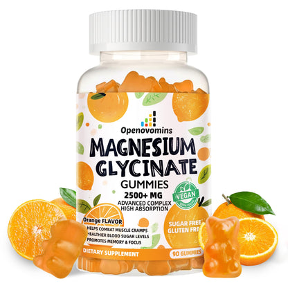 Magnesium Glycinate Gummies - Sugar Free Magnesium Potassium with Vitamin D, B6, CoQ10 for Calm Mood & Sleep Support - 90 Orange Gummies