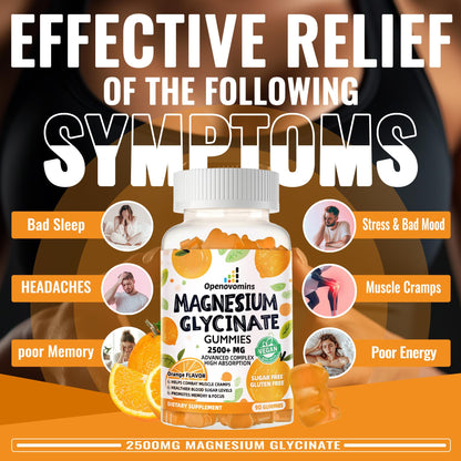 Magnesium Glycinate Gummies - Sugar Free Magnesium Potassium with Vitamin D, B6, CoQ10 for Calm Mood & Sleep Support - 90 Orange Gummies