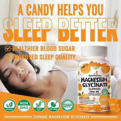 Magnesium Glycinate Gummies - Sugar Free Magnesium Potassium with Vitamin D, B6, CoQ10 for Calm Mood & Sleep Support - 90 Orange Gummies