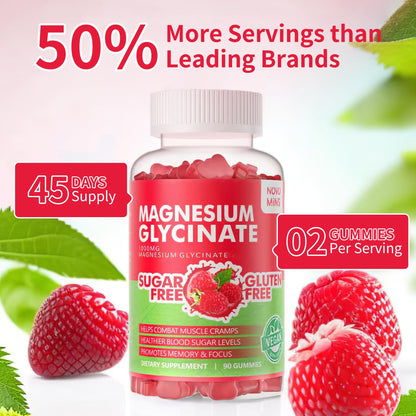 90 Ct Magnesium Glycinate Gummies 1000mg - Sugar Free Mood & Sleep Support