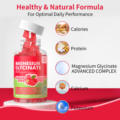 90 Ct Magnesium Glycinate Gummies 1000mg - Sugar Free Mood & Sleep Support
