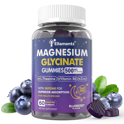 Magnesium Glycinate Gummies 250mg per Gummy (500mg/2) – Sugar Free, No Melatonin (Adults & Kids 6+)